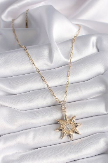 316L Çelik Gold Renk Zirkon Taşlı Kutup Yıldızı Model Kadın Kolye - TJ-BKO9532