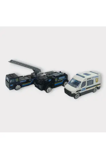 Metal 3 lü Araç Seti - Polis