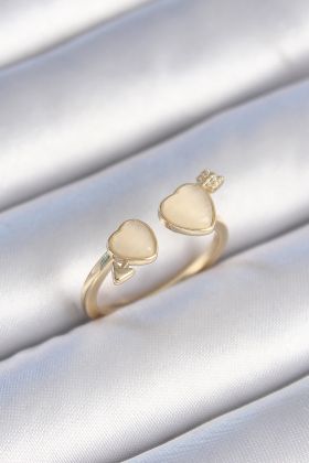 Pirinç Gold Renk Beyaz Mineli Kalp Model Kadın Yüzük - TJ-BYK3472