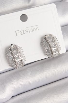 Pirinç Gümüş Renk Zirkon Taşlı Kaplumbağa Kabuğu Model Kadın Küpe - TJ-BKP9787