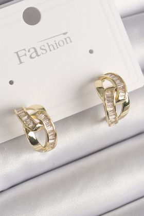 Pirinç Gold Renk Zirkon Taşlı Zincir Model Kadın Küpe - TJ-BKP9794