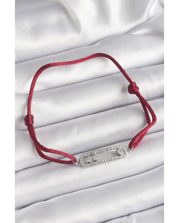 Kırmızı İpli Asansörlü Zirkon Taşlı Gümüş Messika Model Kadın Bileklik - TJ-BB6582