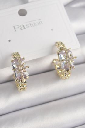 Pirinç Gold Renk Zirkon Taşlı Kutup Yıldızı İşlemeli Kadın Küpe - TJ-BKP9856