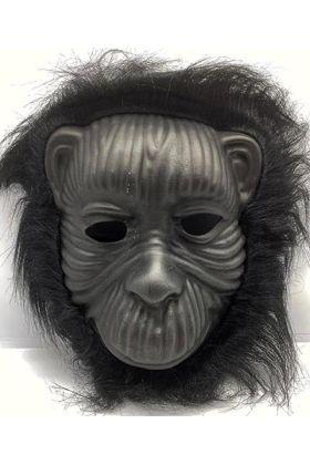 Siyah Renk Eva Goril Maskesi - Siyah Peluşlu Tüylü Orangutan Maskesi