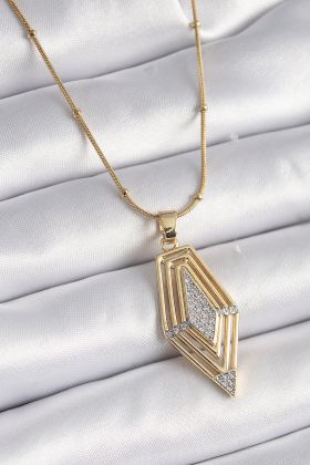 316L Çelik Gold Renk Zirkon Taşlı Vintage Model Kadın Kolye - TJ-BKO9517