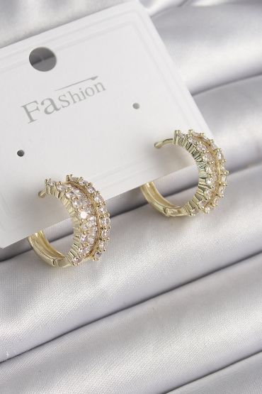 Pirinç Gold Renk Zirkon Taşlı Halka Model Kadın Küpe - TJ-BKP9965