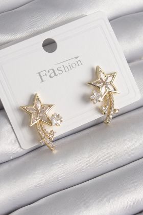 Pirinç Gold Renk Zirkon Taşlı Kuyruklu Yıldız Model Kadın Küpe - TJ-BKP9993
