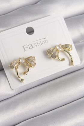 Pirinç Gold Renk Zirkon Taşlı Fiyonk Model Kadın Küpe - TJ-BKP9999