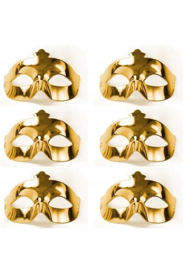 Altın Metalize Renk Düz Balo Parti Maskesi 6 Adet