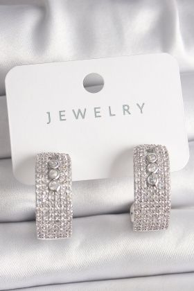 Pirinç Gümüş Renk Zirkon Taşlı Halka Messika Model Kadın Küpe - TJ-BKP10018