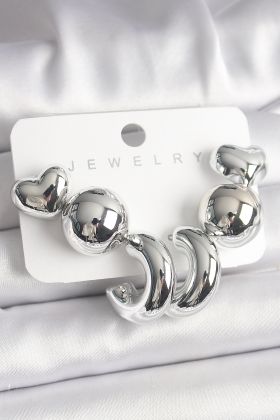 Gümüş Renk Kalp Halka Figür CCB Plastik Kadın Küpe Seti - TJ-BKP10023