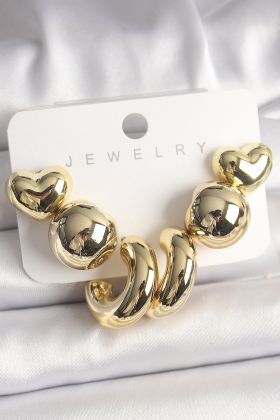 Gold Renk Kalp Halka Model CCB Plastik Kadın Küpe Seti - TJ-BKP10024