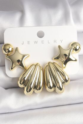 Gold Renk Yıldız Deniz Kabuğu Model CCB Plastik Kadın Küpe Seti - TJ-BKP10032