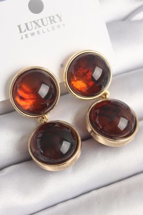 Pirinç Gold Renk Sallantı Kaplan Gözü Model Kadın Küpe - TJ-BKP10048