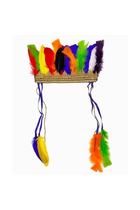 Rengarenk Tüylerle İşlenmiş Lastikli Kızılderili Başlığı