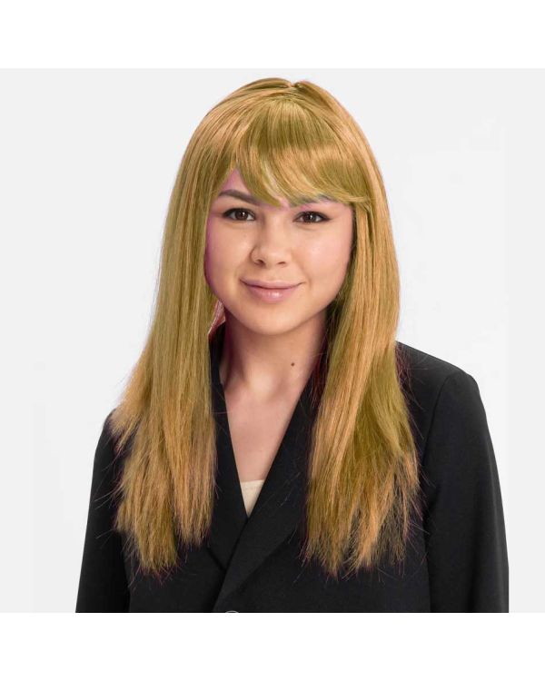 Altın Renk Düz Kesim İçi Astarlı Uzun Parti Peruğu Takma Saç