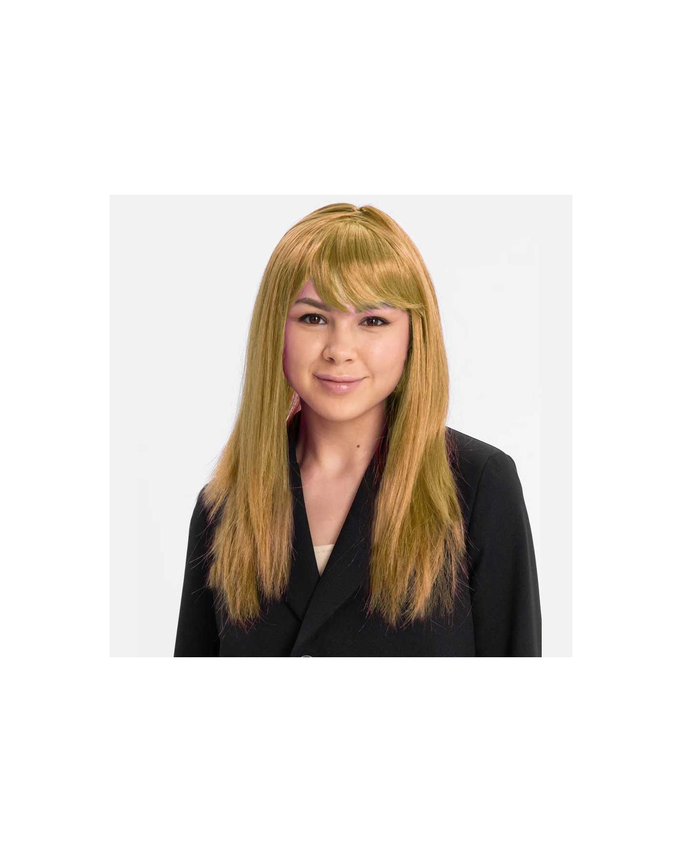 Altın Renk Düz Kesim İçi Astarlı Uzun Parti Peruğu Takma Saç