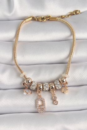 316L Çelik Gold Renk Zincir Sallantı Zirkon Taşlı Messika Figür Yıldız Detay Kadın Bileklik - TJ-BB6696