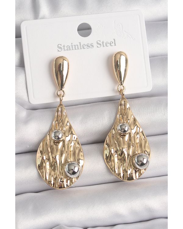 Pirinç Gold Renk Sallantı Damla Model Gümüş Top Detay Kadın Küpe - TJ-BKP10068