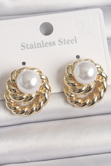 Pirinç Gold Renk İncili Sarmal Burgu Model Kadın Küpe - TJ-BKP10073