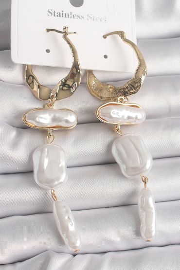 Pirinç Gold Renk Sallantı Ezme İnci Model Kadın Küpe - TJ-BKP10074