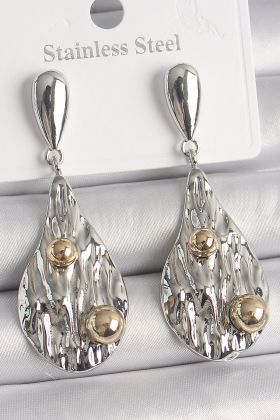 Pirinç Gümüş Renk Sallantı Damla Model Gold Topçuk Detay Kadın Küpe - TJ-BKP10088