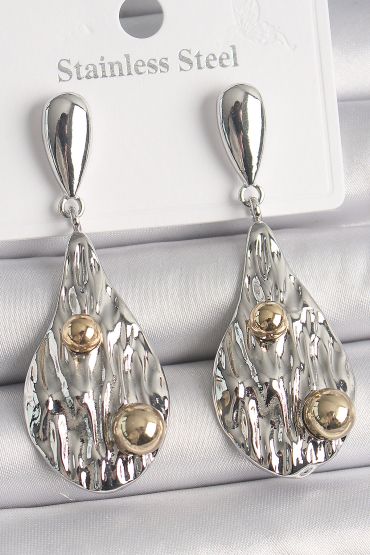 Pirinç Gümüş Renk Sallantı Damla Model Gold Topçuk Detay Kadın Küpe - TJ-BKP10088