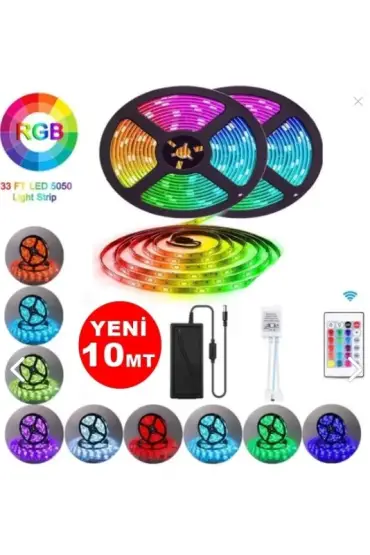 10 Mt Animasyonlu Tak Çalıştır Kumandalı Trafolu Rgb Şerit Işık Aydınlatma Şerit Led