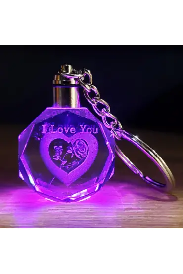 I Love You Kalpli Renk Değiştiren Işıklı Anahtarlık