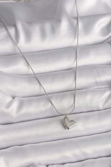 316L Çelik Gümüş Renk Zincir Kalp Figür Kadın Kolye - TJ-BKO9783