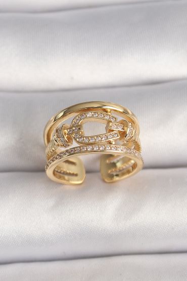 Pirinç Gold Renk Ayarlanabilir Zirkon Taşlı Gemici Düğümü Model Kadın Yüzük - TJ-BYK3605