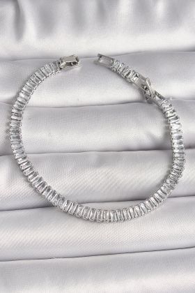 Pirinç Gümüş Renk Zirkon Taşlı Su Yolu Model Kadın Bileklik - TJ-BB6725