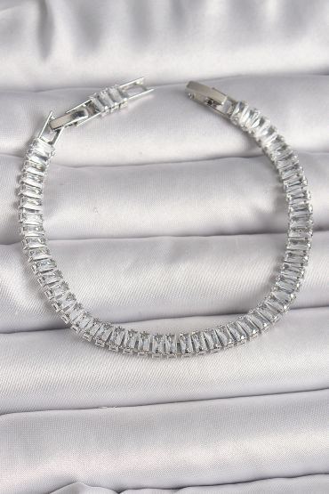 Pirinç Gümüş Renk Zirkon Taşlı Su Yolu Model Kadın Bileklik - TJ-BB6726