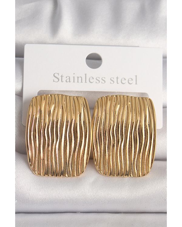 Pirinç Gold Renk İşlemeli Kare Plaka Model Kadın Küpe - TJ-BKP10145