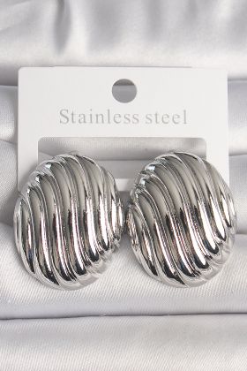 Pirinç Gümüş Renk İşlemeli Oval Model Kadın Küpe - TJ-BKP10150