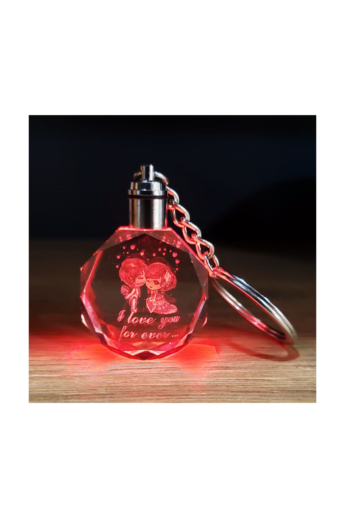 Işıklı Kristal Renk Değiştiren Anahtarlık Sevgili