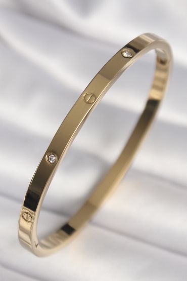 316L Çelik Gold Renk Zirkon Taşlı Cartier Model Kadın Bilezik - TJ-BB6739