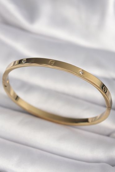 316L Çelik Gold Renk Zirkon Taşlı Cartier Model Kadın Bilezik - TJ-BB6739