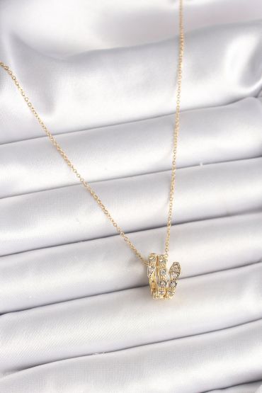 316L Çelik Gold Renk Zirkon Taşlı Yılan Model Kadın Kolye - TJ-BKO9843
