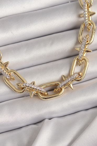 Pirinç Gold Renk Zirkon Taşlı Dikenli Halka Model VIP Exculusive Seri Kadın Kolye - TJ-BKO9853