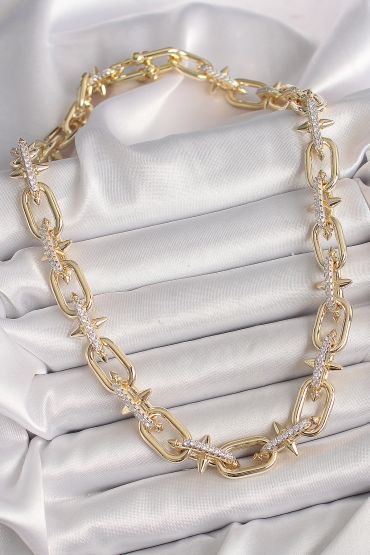 Pirinç Gold Renk Zirkon Taşlı Dikenli Halka Model VIP Exculusive Seri Kadın Kolye - TJ-BKO9853