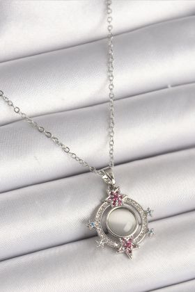 316L Çelik Gümüş Renk Zincir Beyaz Sedefli Zirkon Taşlı Yıldız Detay Kadın Kolye - TJ-BKO9868