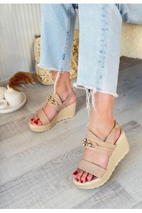 Nude Cilt Dolgu Topuk Sandalet