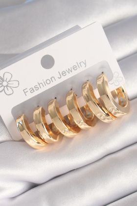 Pirinç Gold Renk Kalın Halka Model Kadın Küpe Seti - TJ-BKP8767