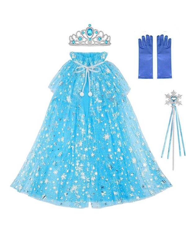 Frozen Elsa Pelerin Taç Asa ve Eldiven Seti 80 cm