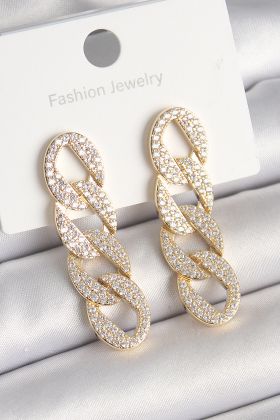 Pirinç Gold Renk Zirkon Taşlı Zincir Model Kadın Küpe - TJ-BKP10202