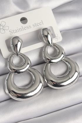 Pirinç Gümüş Renk Damla Detay Sallantı Halka Model Kadın Küpe - TJ-BKP10228