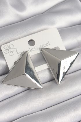 Pirinç Gümüş Renk 3D Üçgen Model Kadın Küpe - TJ-BKP10230