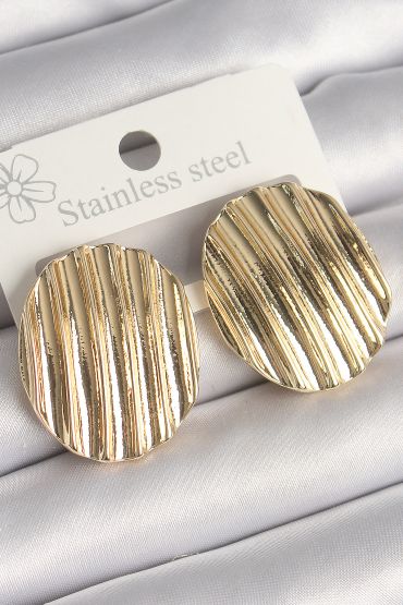 Pirinç Gold Renk İşlemeli Daire Plaka Model Kadın Küpe - TJ-BKP10244