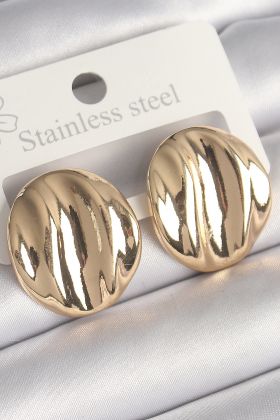 Pirinç Gold Renk İşlemeli Daire Plaka Model Kadın Küpe - TJ-BKP10249